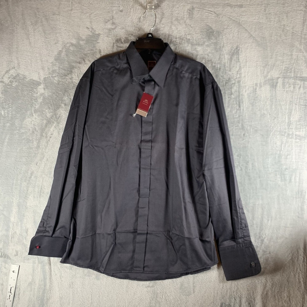 Eton Mens HIdden Button Up Shirt 43 17 Gray 100% Cotton French Cuffs Long Sleeve